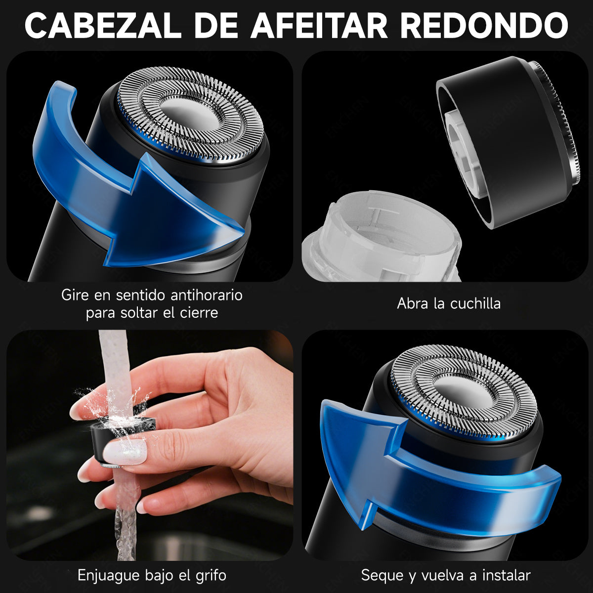 Depiladora Eléctrica 2 En 1, Afeitadora Portátil De 8000 Rpm, Carga Rápida, Para hombres y mujeres, Uso corporal completo Negro Enchen