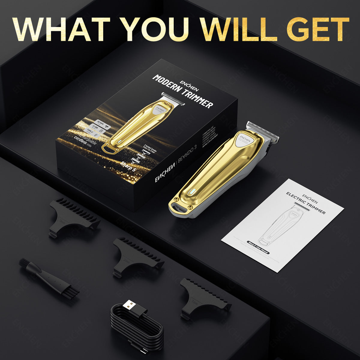 Maquina Para Cortar Cabello Maquinas De Cortar Pelo Inalámbrica Maquinas De Cortar Pelo Material Metálico Uso Doméstico Recargable Dorado Enchen