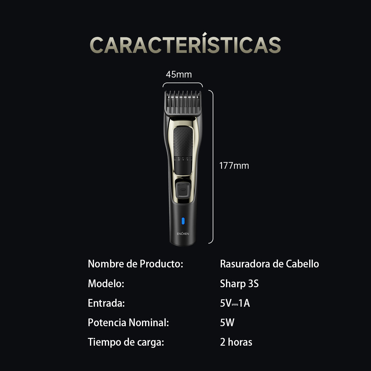 Máquina Para Cabello Eléctrica Fácil De Limpiar Enchen Negro