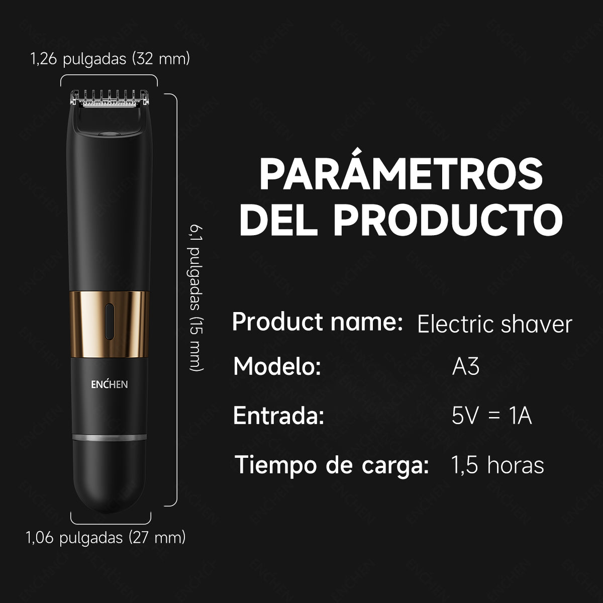Depiladora Eléctrica 2 En 1, Afeitadora Portátil De 8000 Rpm, Carga Rápida, Para hombres y mujeres, Uso corporal completo Negro Enchen
