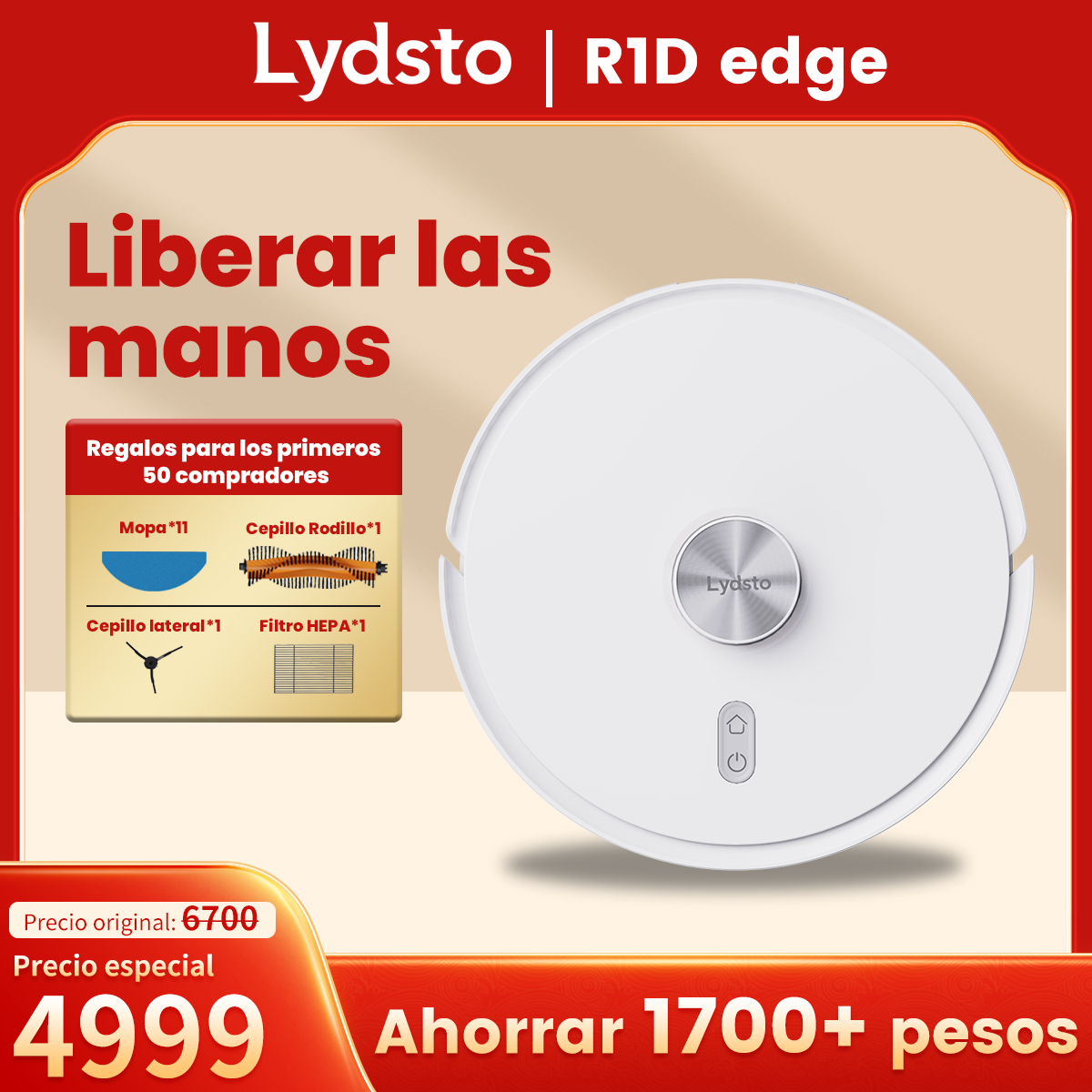 Aspirador y Trapeadora Robot Inteligente Xiaomi Lydsto R1D Edge color Blanco