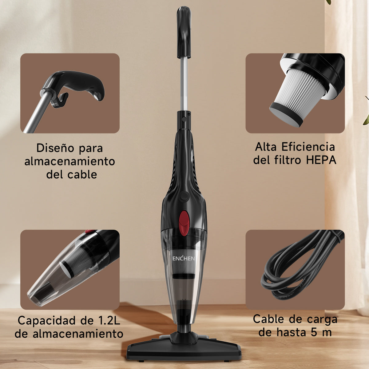 Enchen Multifuncional Aspiradora De Mano 2 En 1, Seca y Húmeda, Con Potencia De 650w, Presión De Succión De 14kpa y Capacidad De 1,2l Para El Hogar Y La Oficina