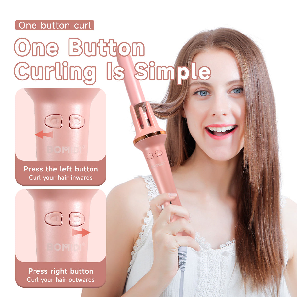 Rizador Automático de Cabello Bomidi HC02 Rosado