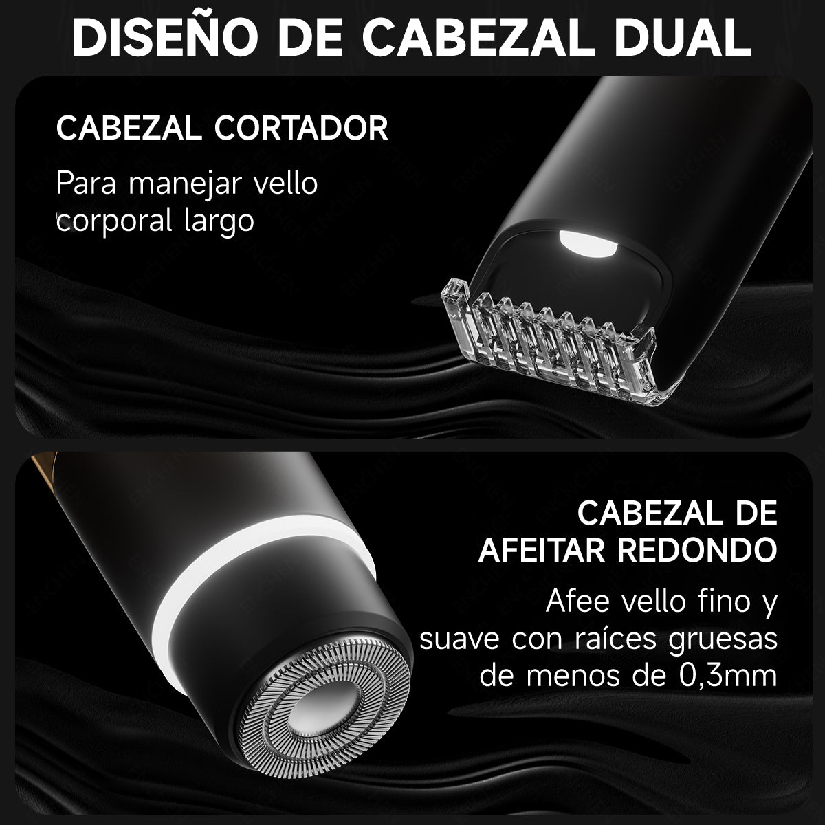 Depiladora Eléctrica 2 En 1, Afeitadora Portátil De 8000 Rpm, Carga Rápida, Para hombres y mujeres, Uso corporal completo Negro Enchen