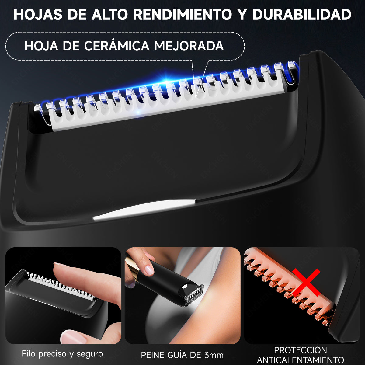 Depiladora Eléctrica 2 En 1, Afeitadora Portátil De 8000 Rpm, Carga Rápida, Para hombres y mujeres, Uso corporal completo Negro Enchen