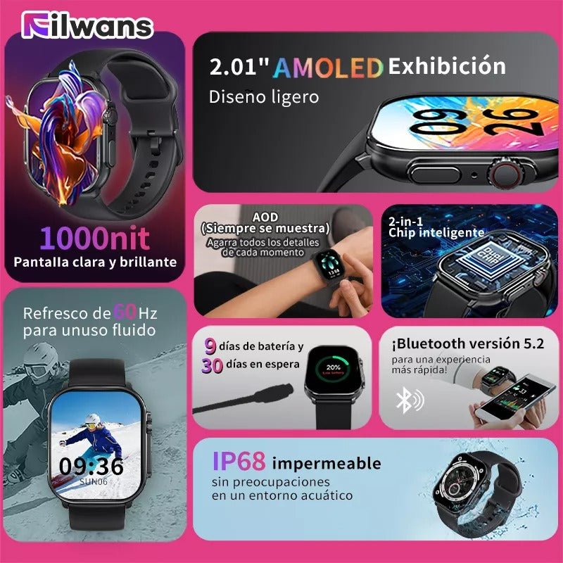 Filwans Gts 2.01 Amoled Pantalla Smartwatch Color Nergo - Orro Home Mexico
