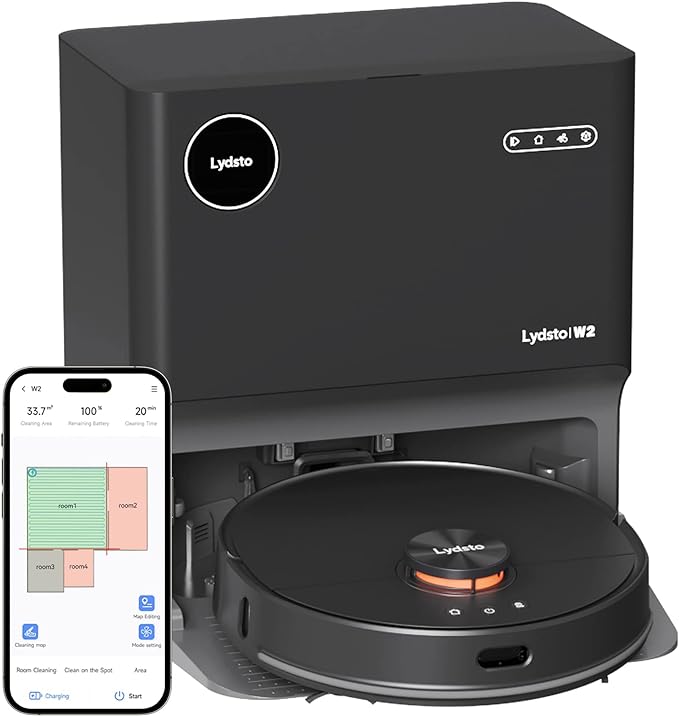 Lydsto W2 Robot aspirador y trapeador combinado con limpieza automática y secado automático y autovaciado con radar LDS2.0, succión de 5000 Pa, pantalla LED WiFi, control de aplicación (negro) - Orro Home Mexico
