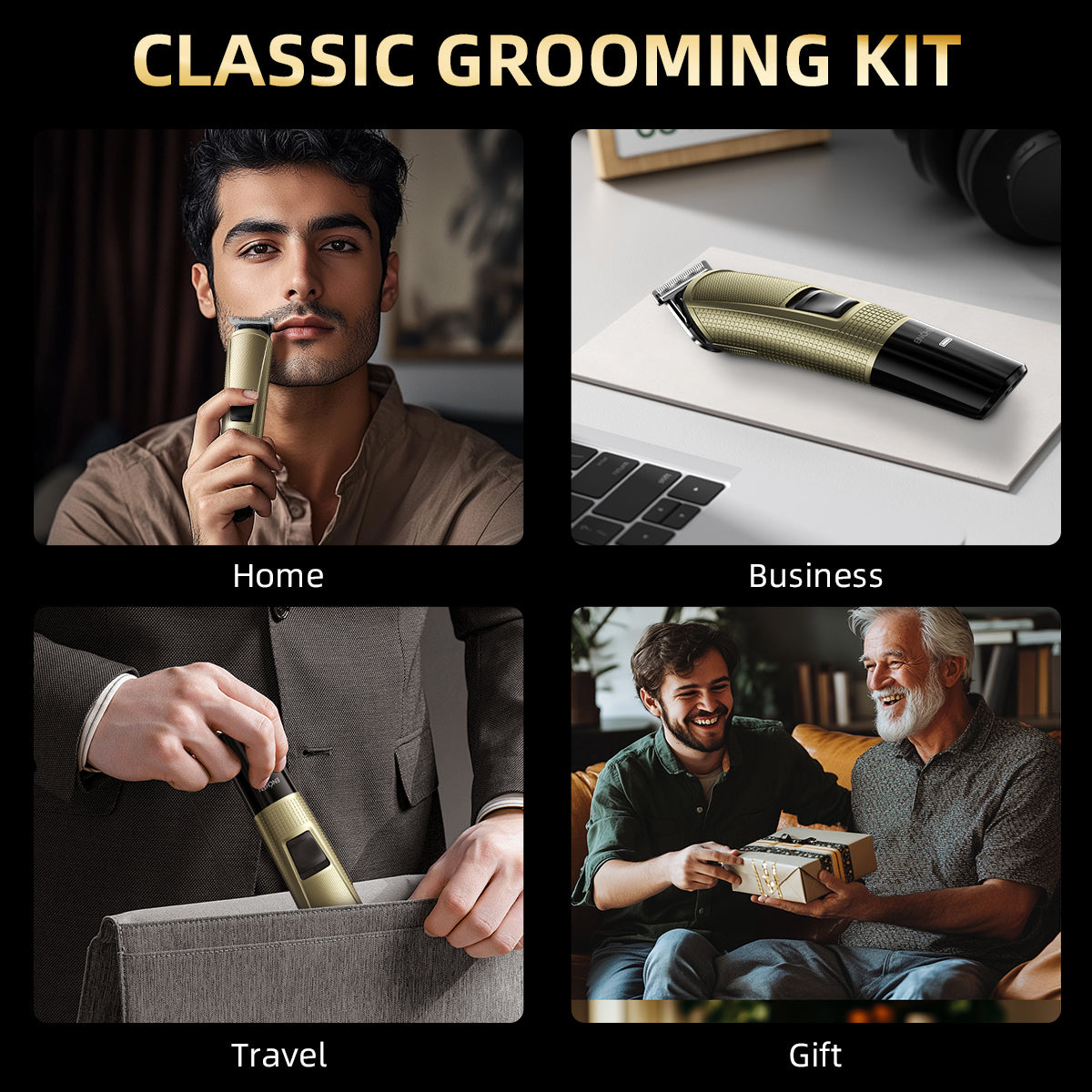 Maquina Cortar Cabello Profesional Trimmer Kit 8 Piezas Recargable Usb 8000 Rpm 1.5 Horas Uso Para Hombre Cabello y Barba ENCHEN Beardo3