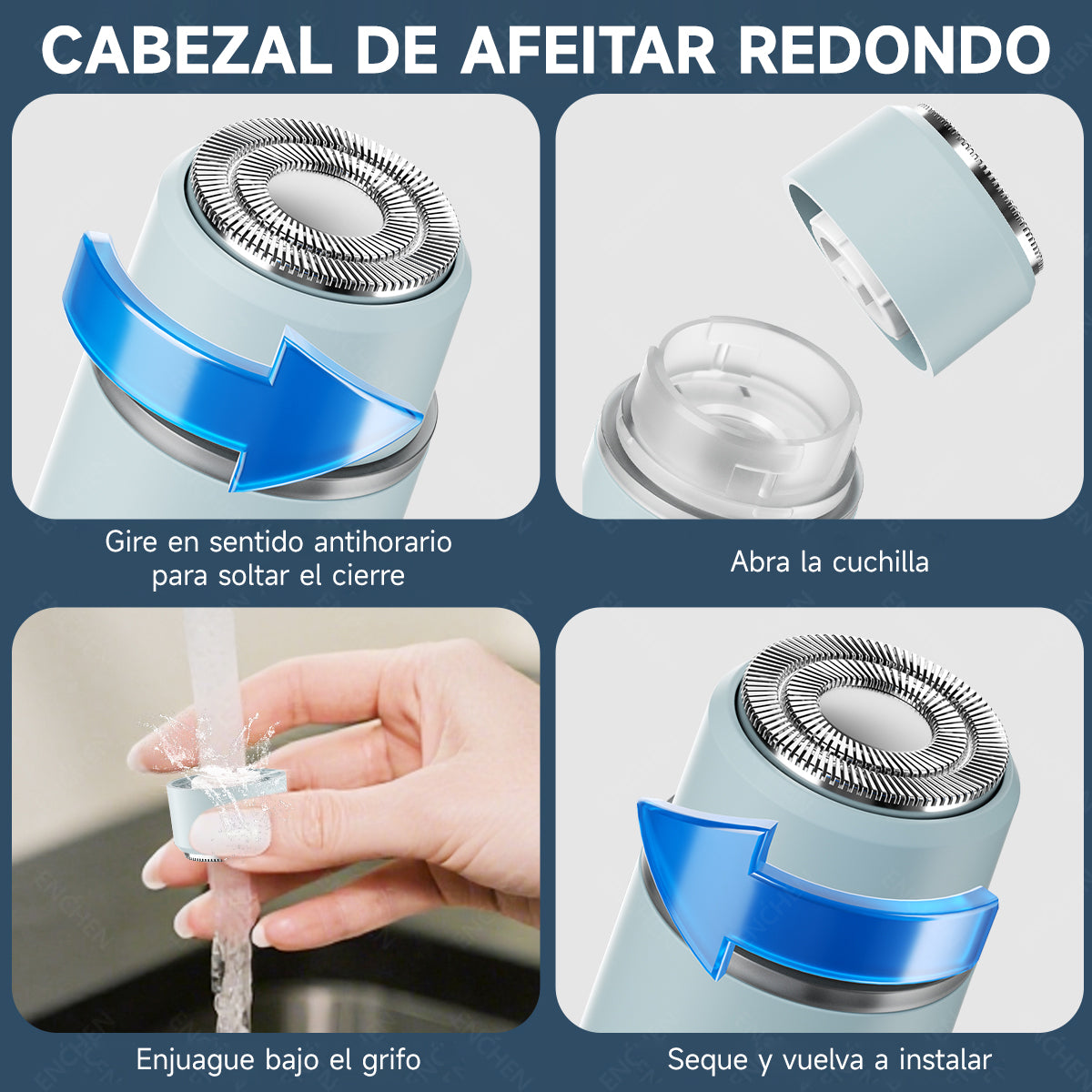 Depiladora Eléctrica 2 En 1, Afeitadora Portátil De 8000 Rpm, Carga Rápida, Para Hombres Y Mujeres, Uso Corporal Completo Azul claro Enchen