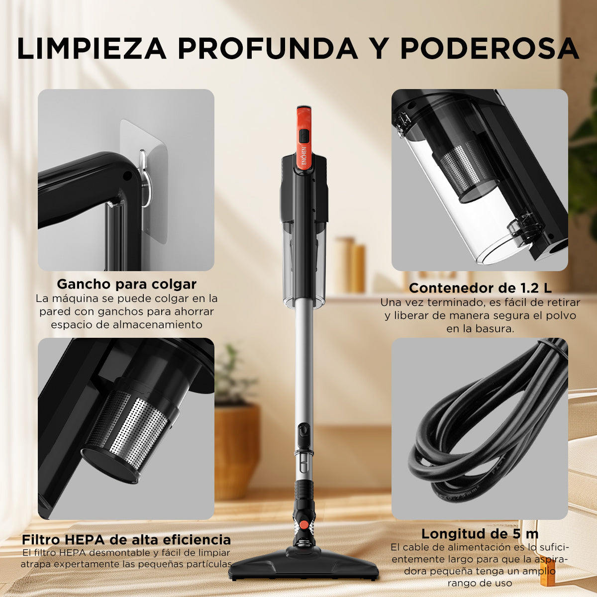 Enchen Aspirador De Mano, Limpieza Flexible, Diseño 2 En 1, Limpieza Profunda, Práctico Y Conveniente, 18 Kpa, 650 W, 1.2 Litros