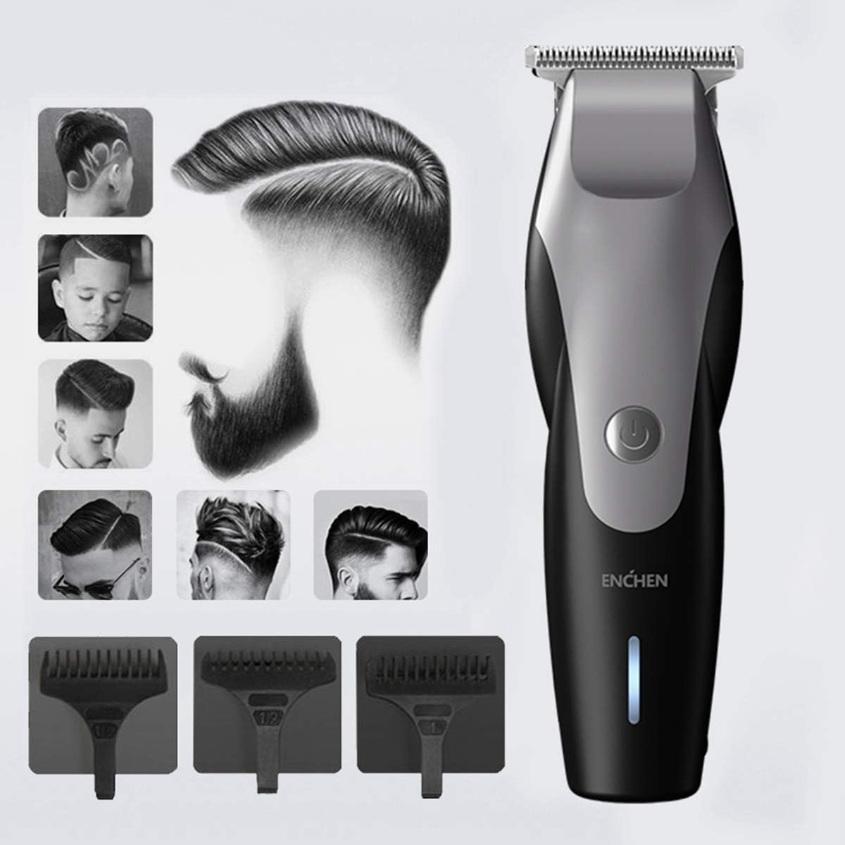 Máquina Cortadora De Cabello Para Hombre Enchen Hummingbird Cortadora De Pelo Y Barba Profesional Cortapelo Sin Cable Para Adultos Negro