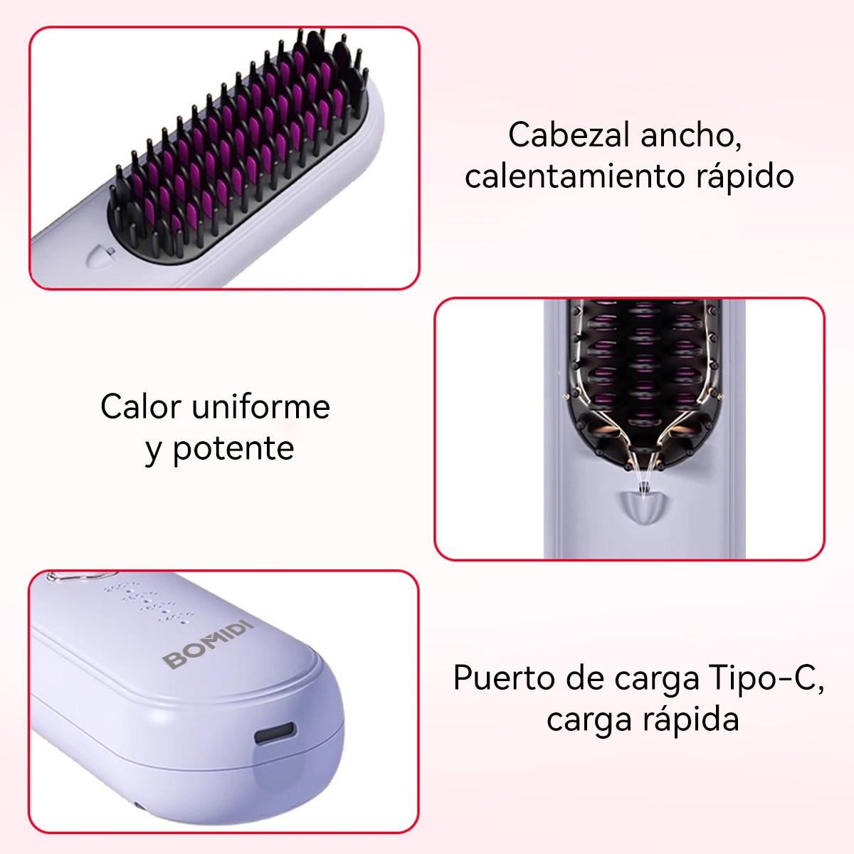 Cepillo Alisador Eléctrico Cabello Plancha Caliente Pelo Blanca Bomidi