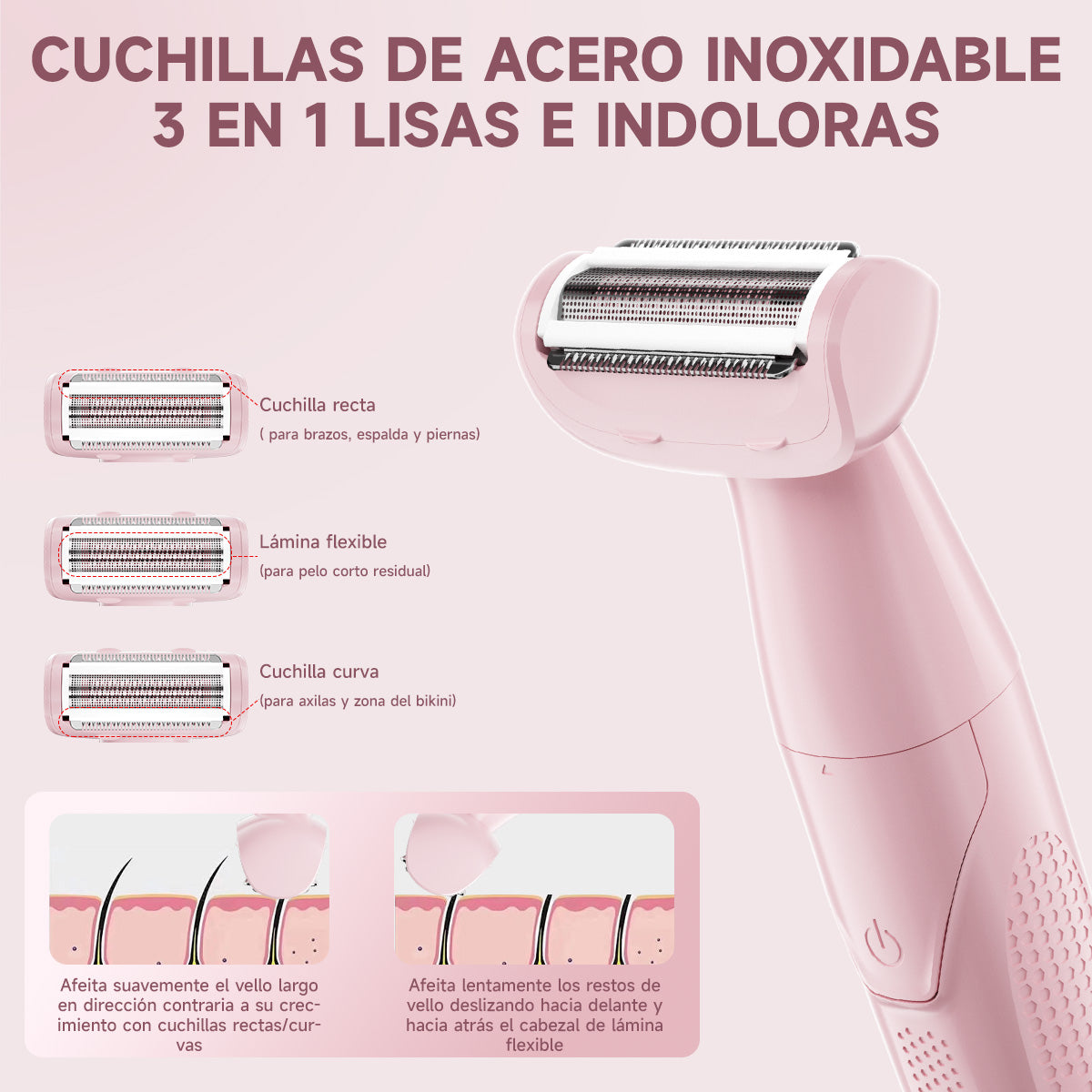 Depiladora Eléctrica 3 en 1 Rasuradora Recargable Portátil, Húmeda O Seca, Para Mujeres Íntima Axilas Facial Bikini y Todo el Cuerpo Enchen