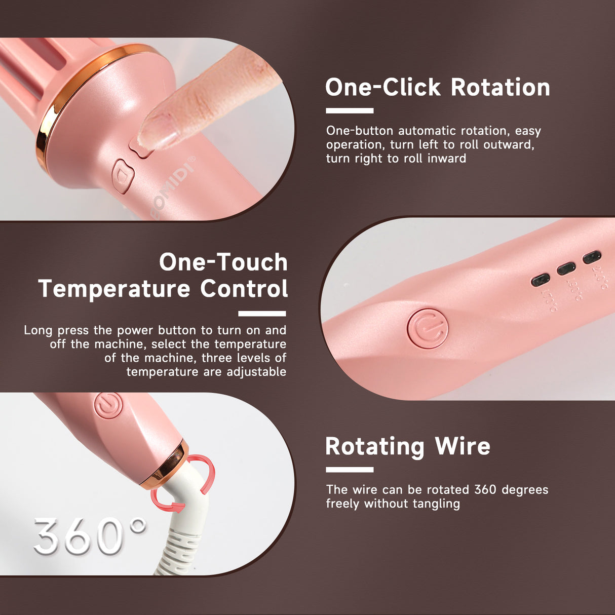 Rizador Automático de Cabello Bomidi HC02 Rosado