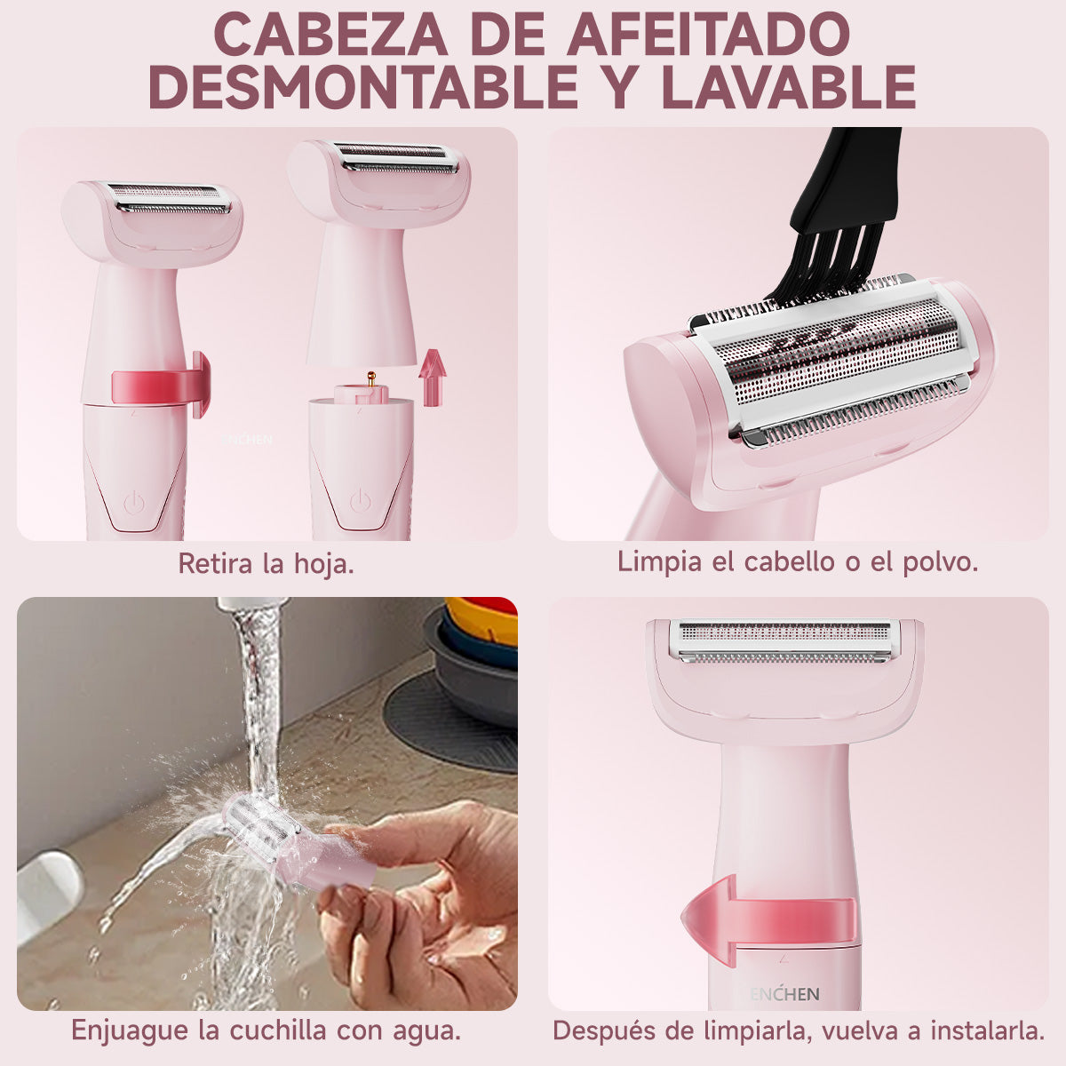 Depiladora Eléctrica 3 en 1 Rasuradora Recargable Portátil, Húmeda O Seca, Para Mujeres Íntima Axilas Facial Bikini y Todo el Cuerpo Enchen