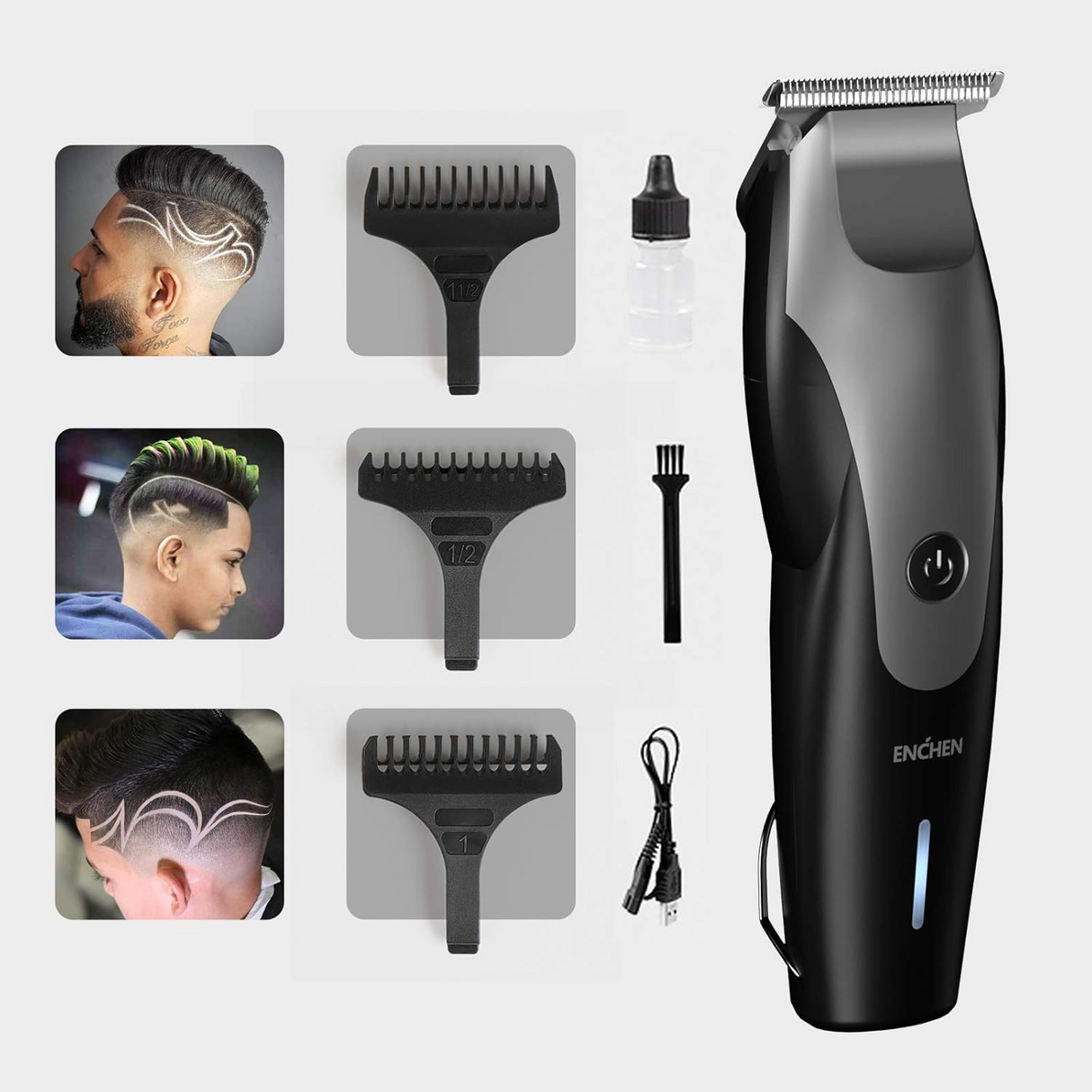 Máquina Cortadora De Cabello Para Hombre Enchen Hummingbird Cortadora De Pelo Y Barba Profesional Cortapelo Sin Cable Para Adultos Negro