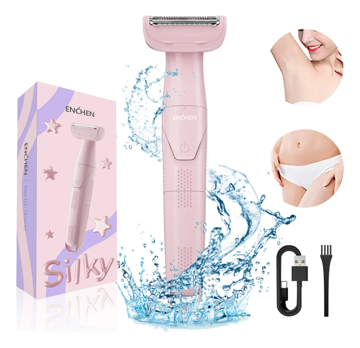 Depiladora Eléctrica 3 en 1 Rasuradora Recargable Portátil, Húmeda O Seca, Para Mujeres Íntima Axilas Facial Bikini y Todo el Cuerpo Enchen