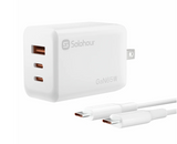 Cargador ultrarrápido GaN de 65 W con cable USB-C de 1 m (3 puertos | 2 USB-C + 1 USB-A) Enchufe europeo