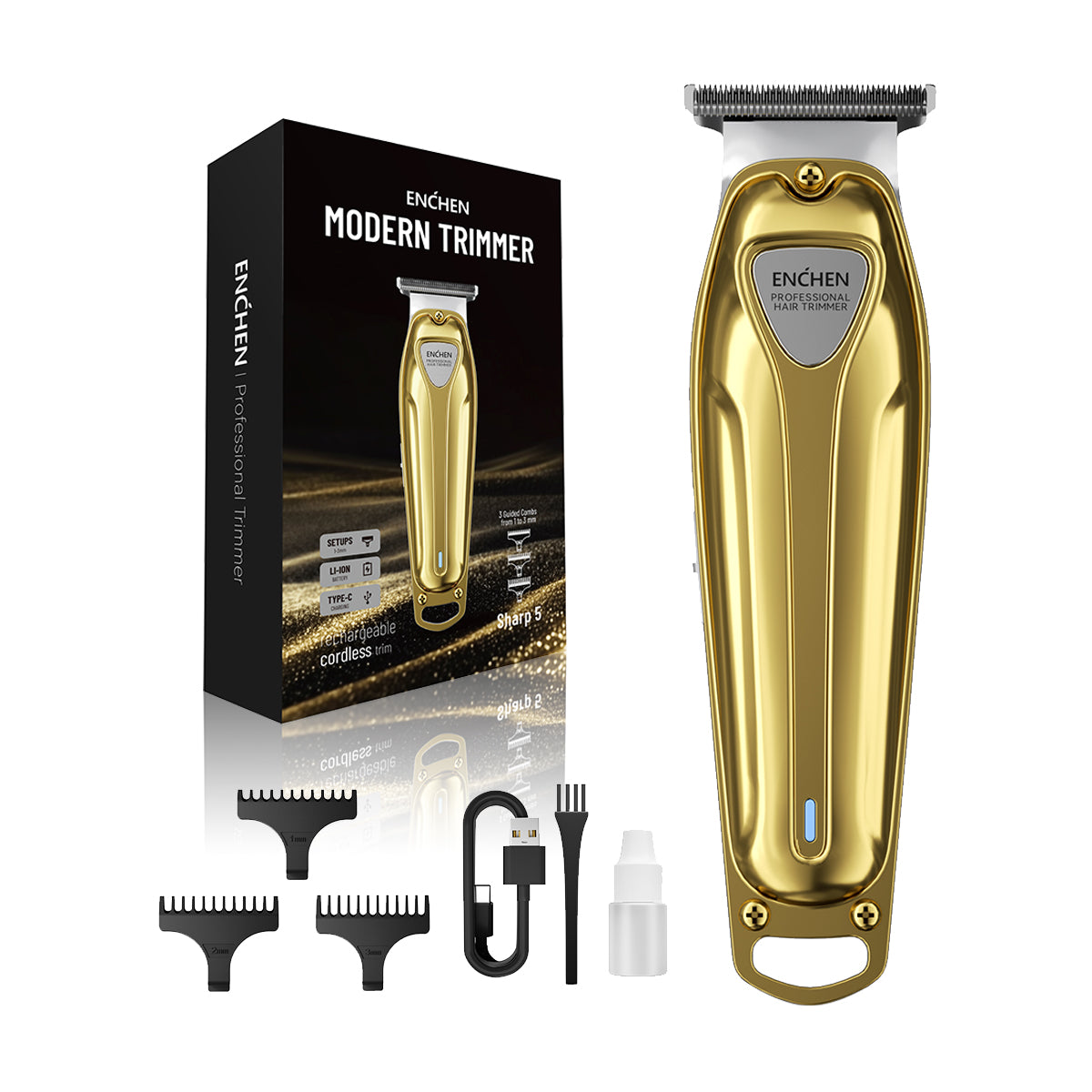 Maquina Para Cortar Cabello Maquinas De Cortar Pelo Inalámbrica Maquinas De Cortar Pelo Material Metálico Uso Doméstico Recargable Dorado Enchen