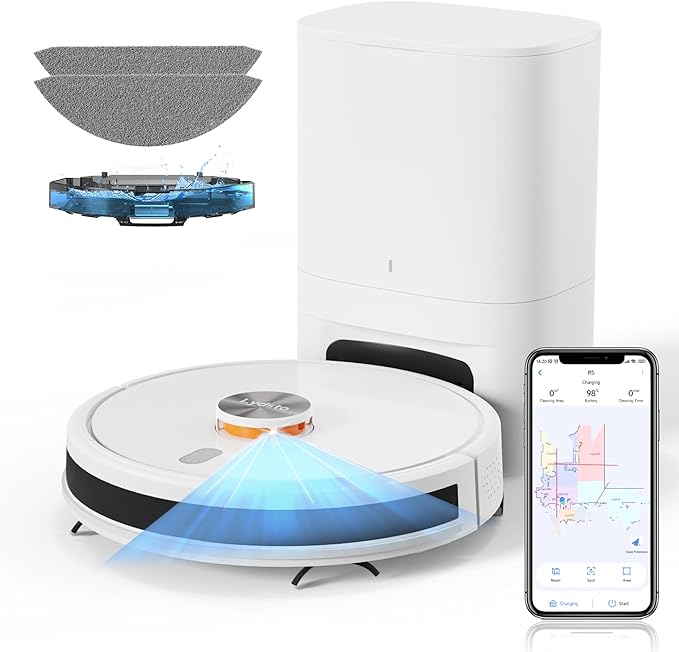Lydsto R5 Robot Aspiradora y Trapeador Combo con Base de Vaciado Automático HEPA, Aspiradora robótica 3 en 1 con navegación Lidar para 40 días de limpieza, color blanco - Orro Home Mexico